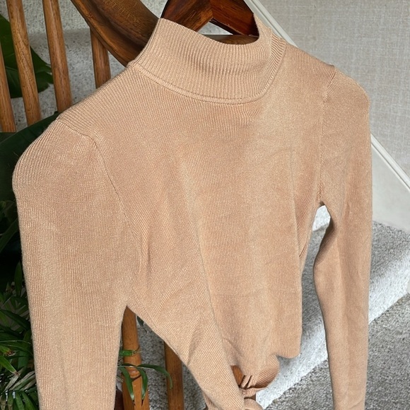 Hazel Moon Tan Turtleneck Sweater with Open Tie Detail At Back - Picture 2 of 6